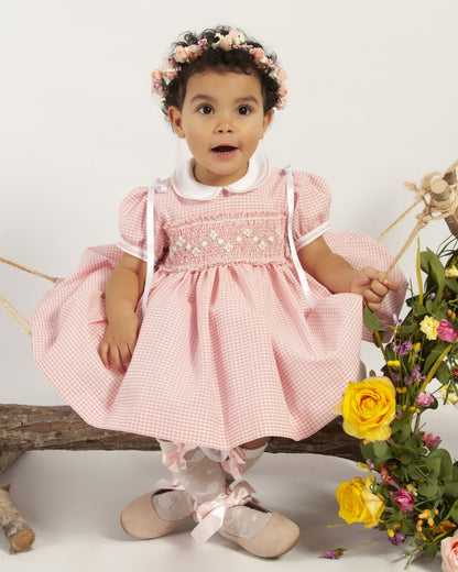 Sonata Girls Pink Gingham Smocked Dress - (Made to order)