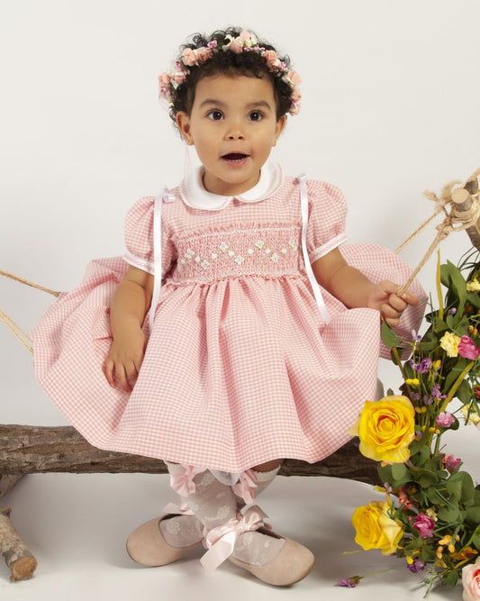 Sonata Girls Pink Gingham Smocked Dress - (Made to order)