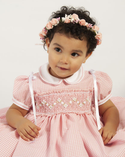 Sonata Girls Pink Gingham Smocked Dress - (Made to order)