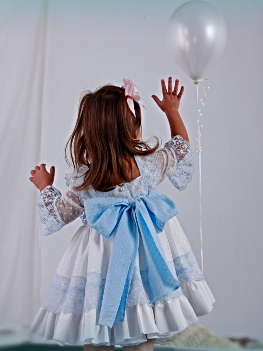 Girls Blue Cindy Puffball Dress - (Made to order)