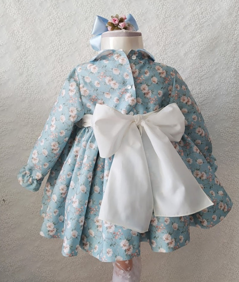 Sonata Blue Floral Smocked Dress (Made to order)