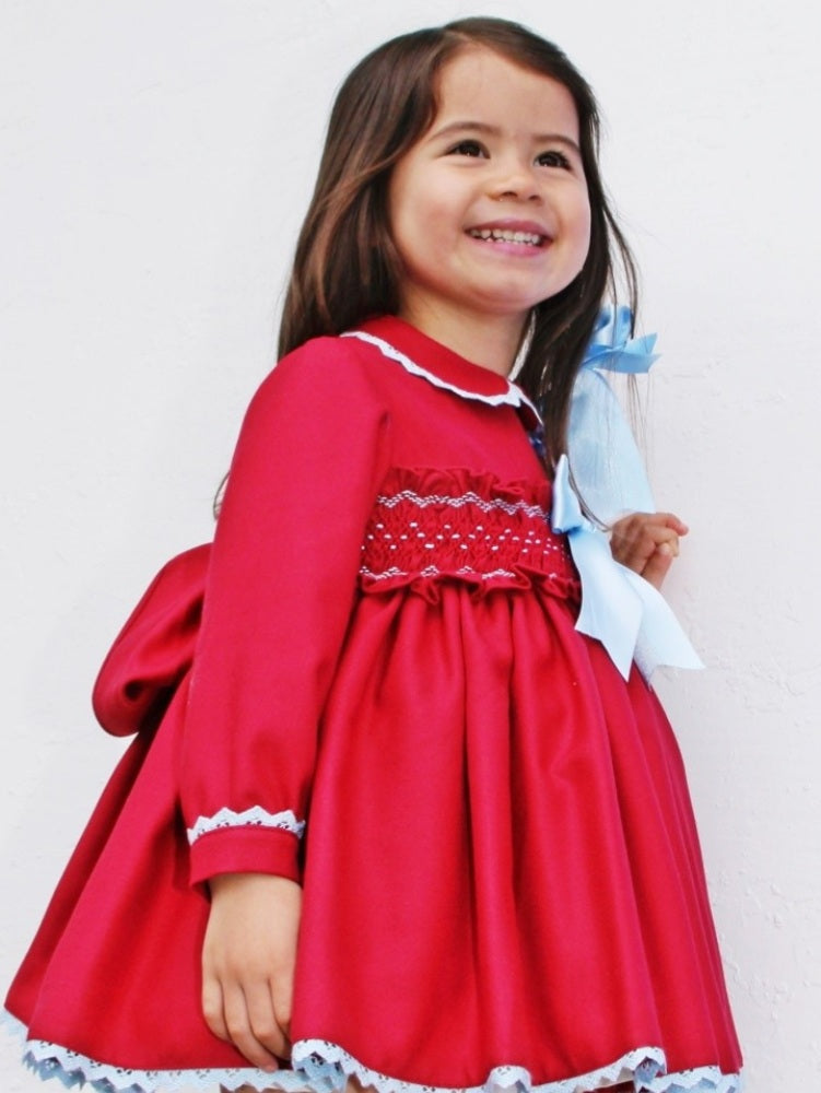 Sonata Red HandSmocked Dress (Made to order)