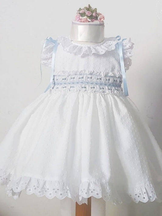 White and Blue Belle Plumetti Smock Dress (Made to order)