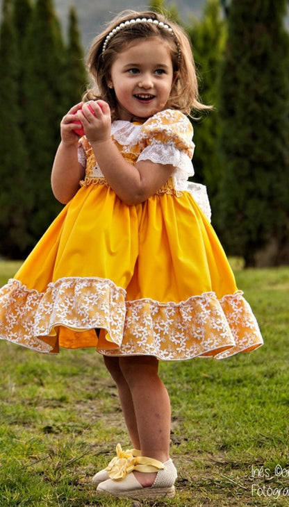 Sonata Girls Yellow Bunny Hand Smocked Dress - (Made to order)