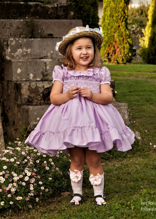 Lavender Hand Smock Girls Dress - (Made to order)