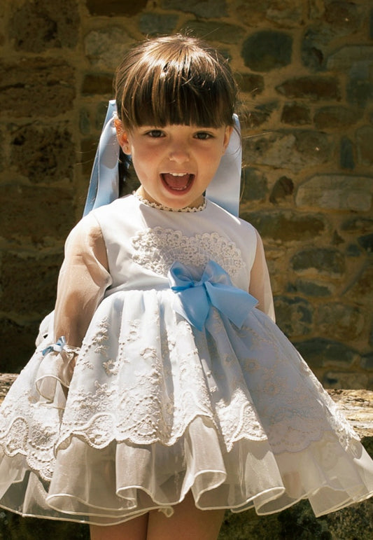 Girls Blue Embroidered Dress (Made to order)