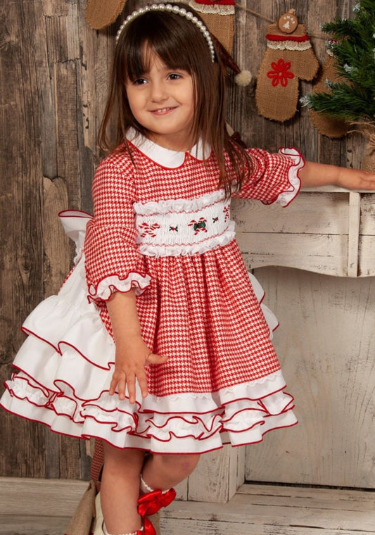 Sonata Christmas Candy Cane Smocked Dress (Made to order)