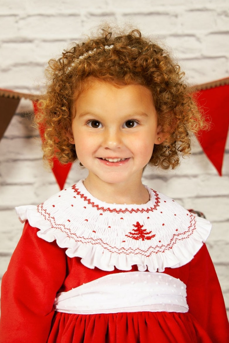 Girls Red Smocked Dress (Made to order)