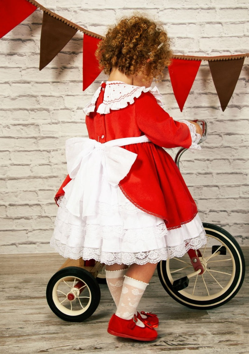 Girls Red Smocked Dress (Made to order)