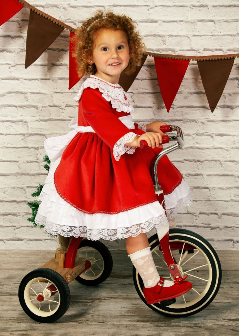 Girls Red Smocked Dress (Made to order)