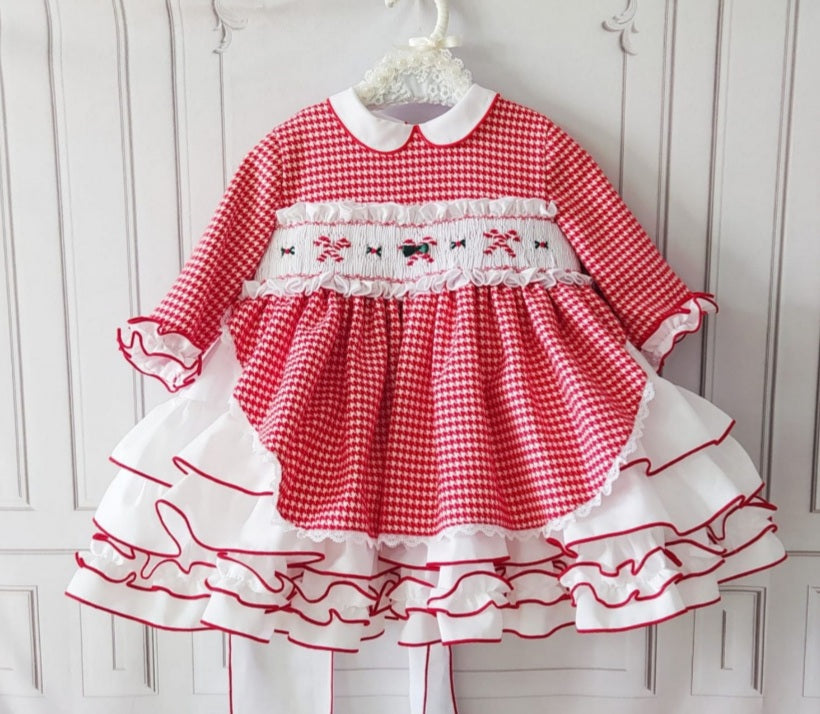 Sonata Christmas Candy Cane Smocked Dress (Made to order)