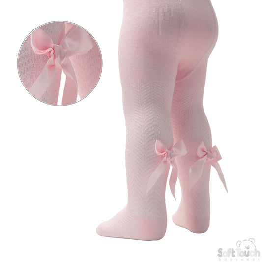 Baby Girls Pink Chevron Bow Tights