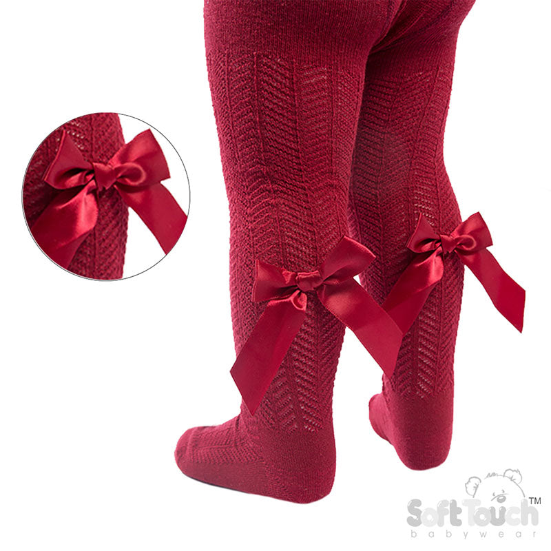 Baby Girls Burgandy Chevron Bow Tights