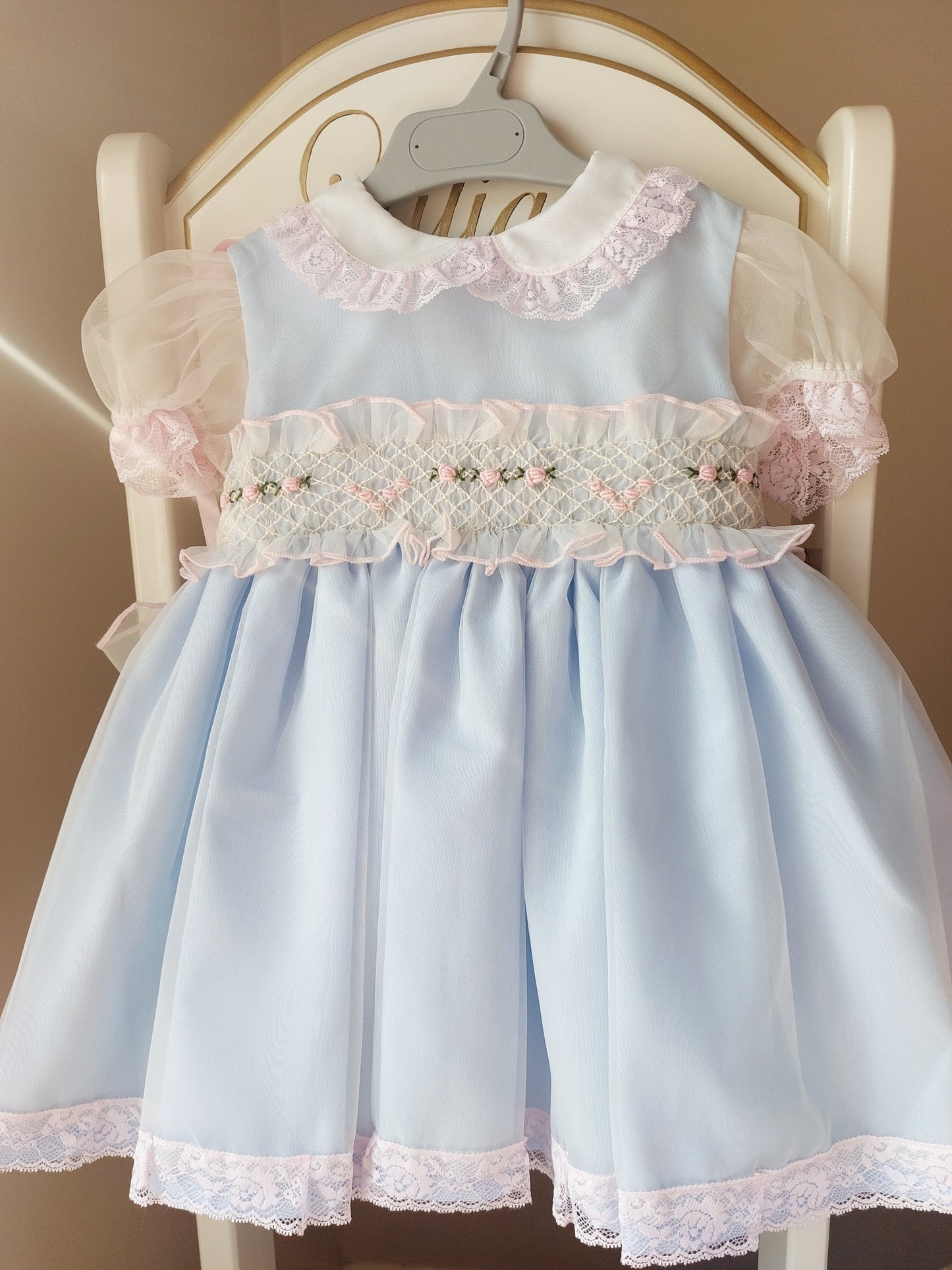 Sonata Pale Blue Smocked Dress (Made to order)