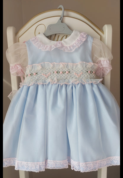 Sonata Pale Blue Smocked Dress (Made to order)