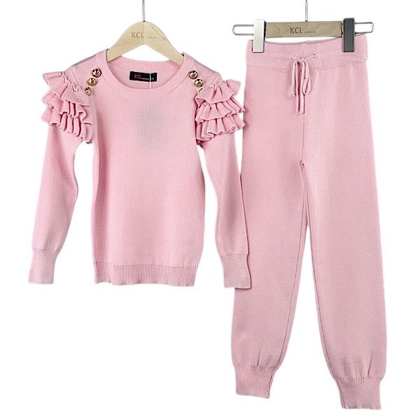 Girls Pink Ruffle 2 Piece Lounge Set