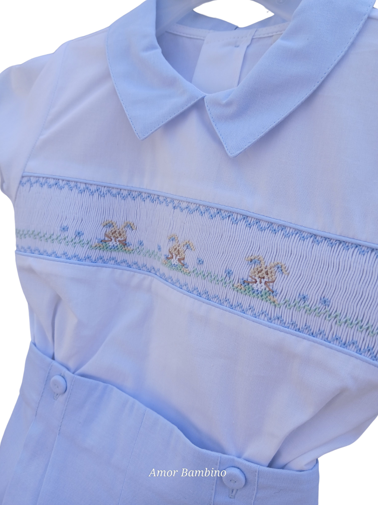 Boys Blue Bunny Embroidered Shirt and Short Set