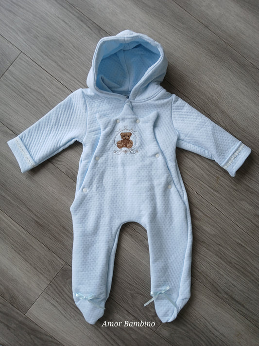 Baby Boys Blue Teddy Pramsuit