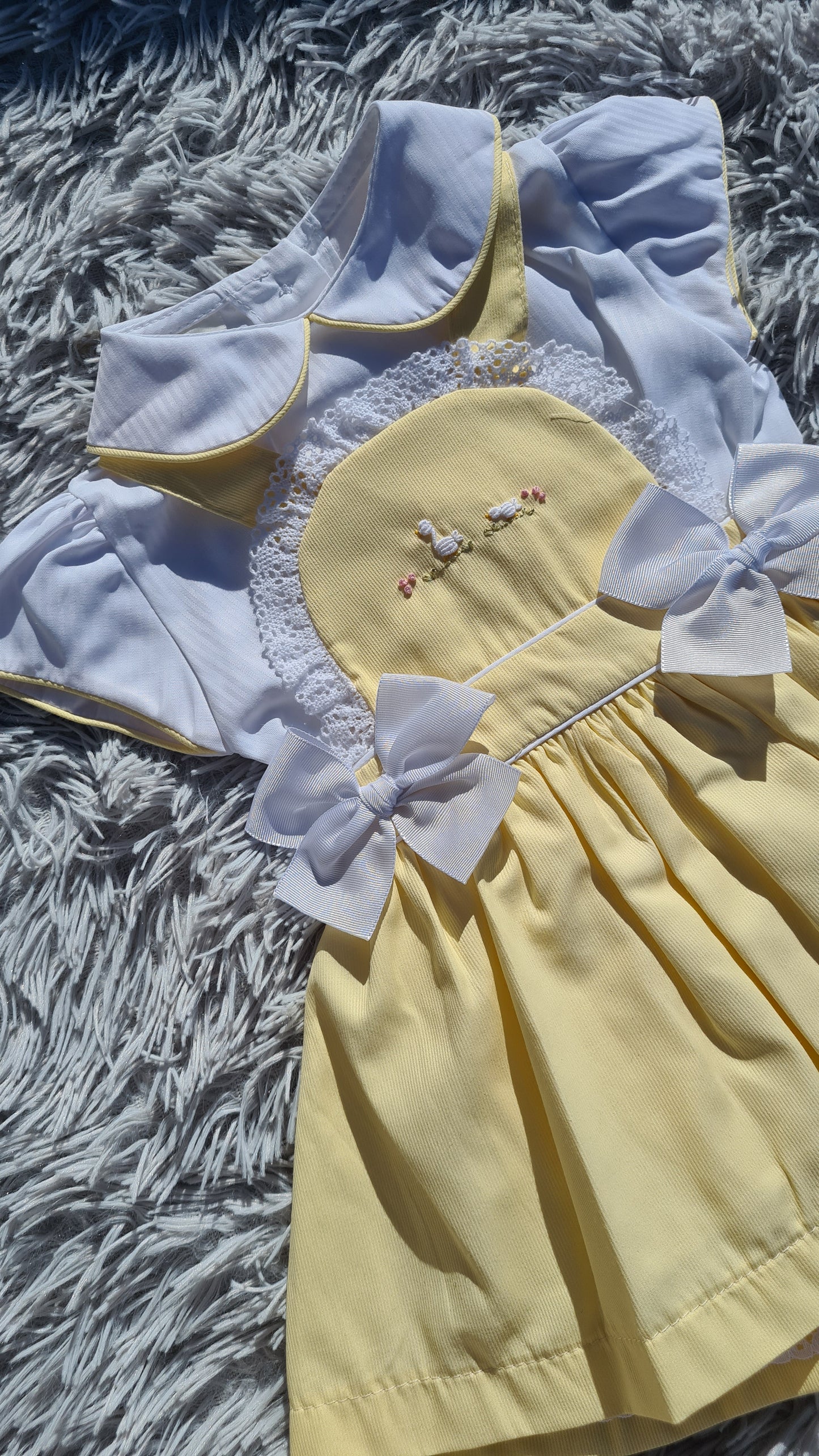 Yellow Duck Embroidered Pinafore Dress