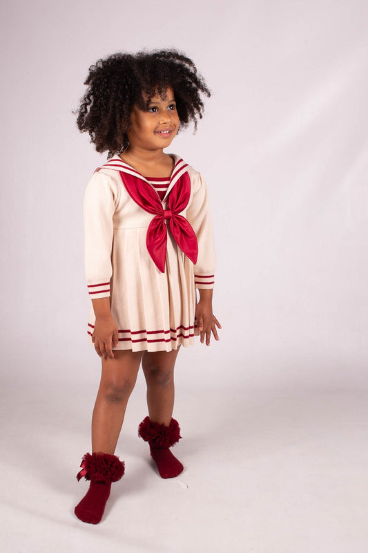 Girls Beige & Red Necktie Dress