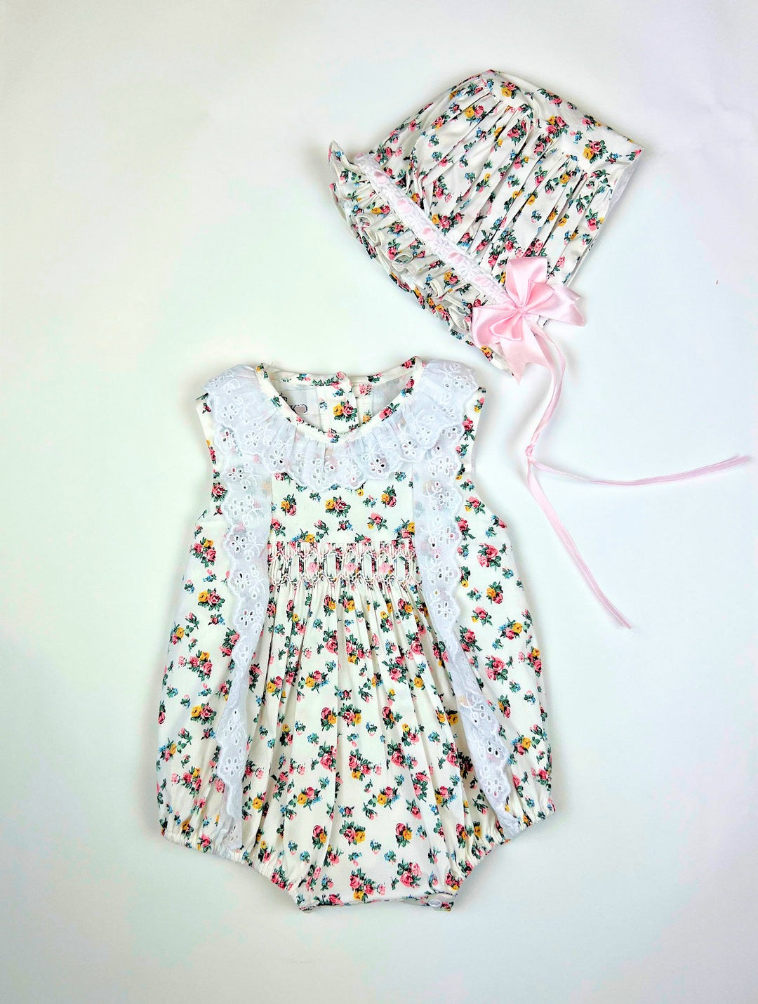 Baby girls floral romper & bonnet set