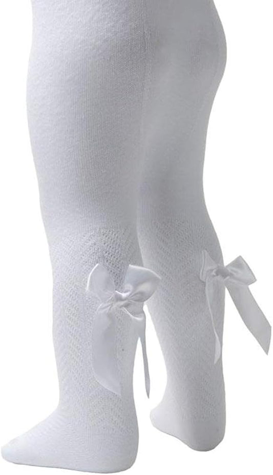 Baby Girls White Chevron Bow Tights