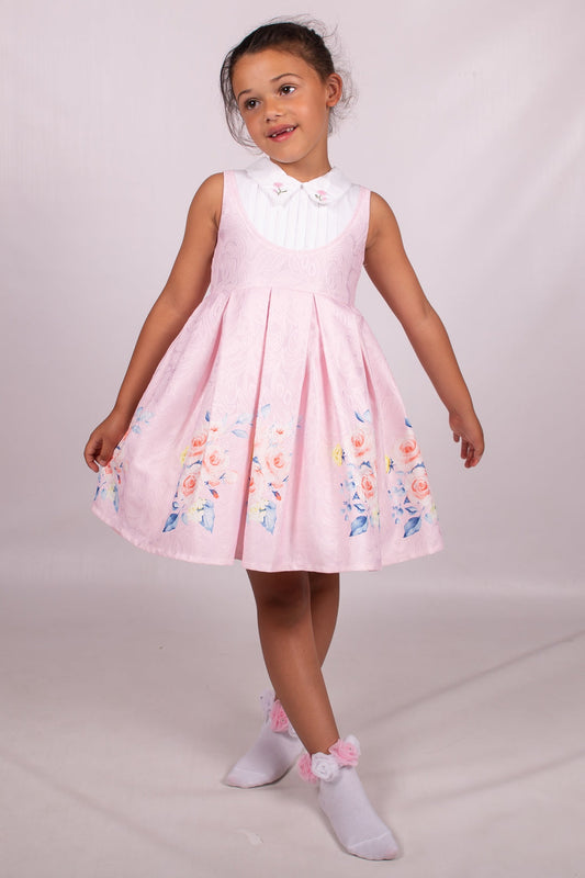 Girls Flower Print Pink And White Dress