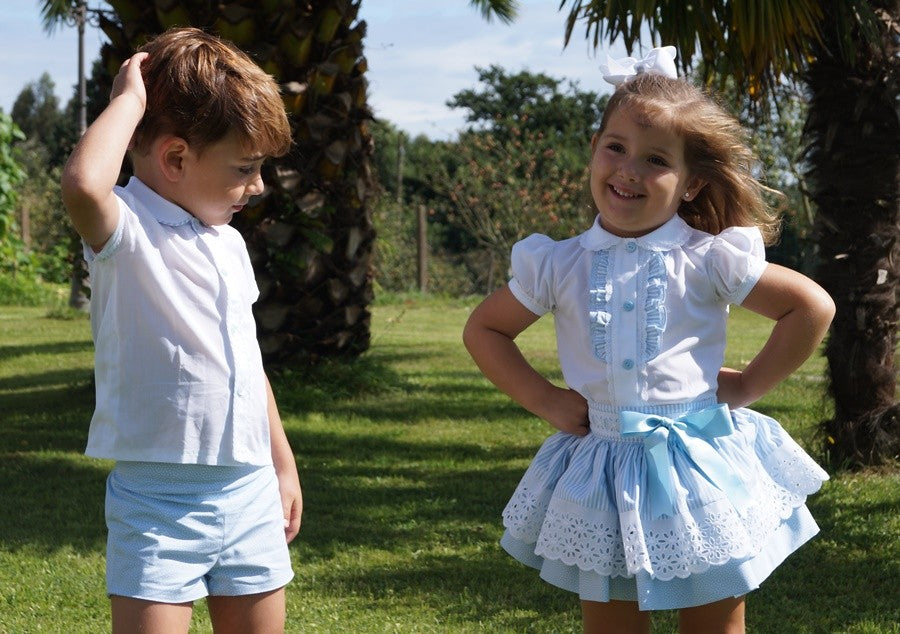 Girls Blue Skirt And Blouse Set (Made to order)