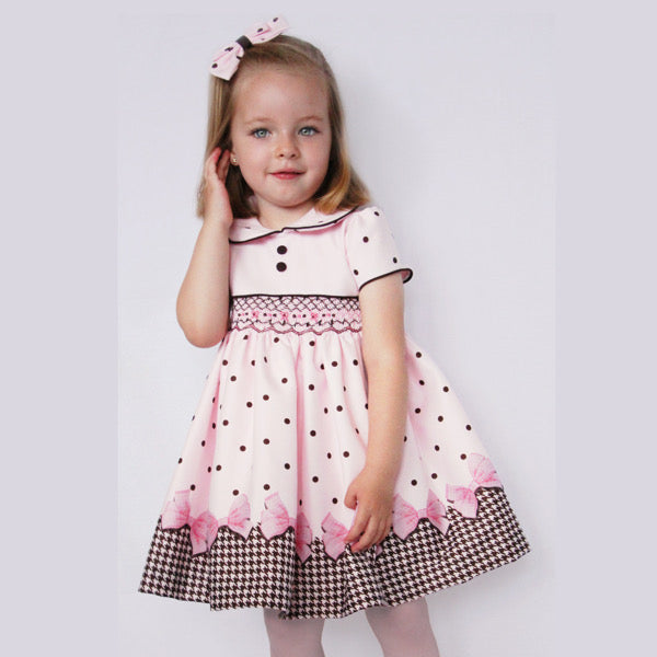 Girls Pink Bow Smocked Dress Set