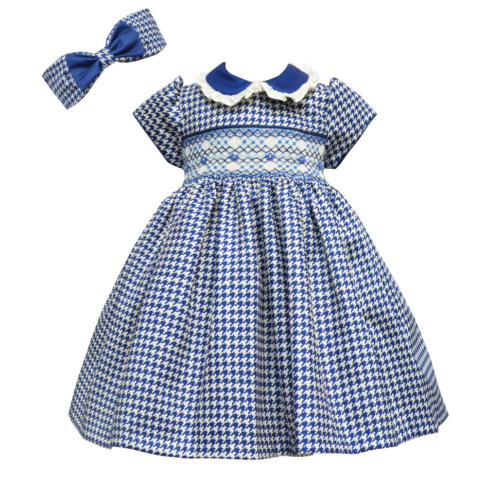 Girls Navy Smocked Dress