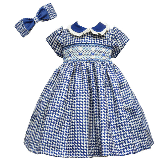 Girls Navy Smocked Dress