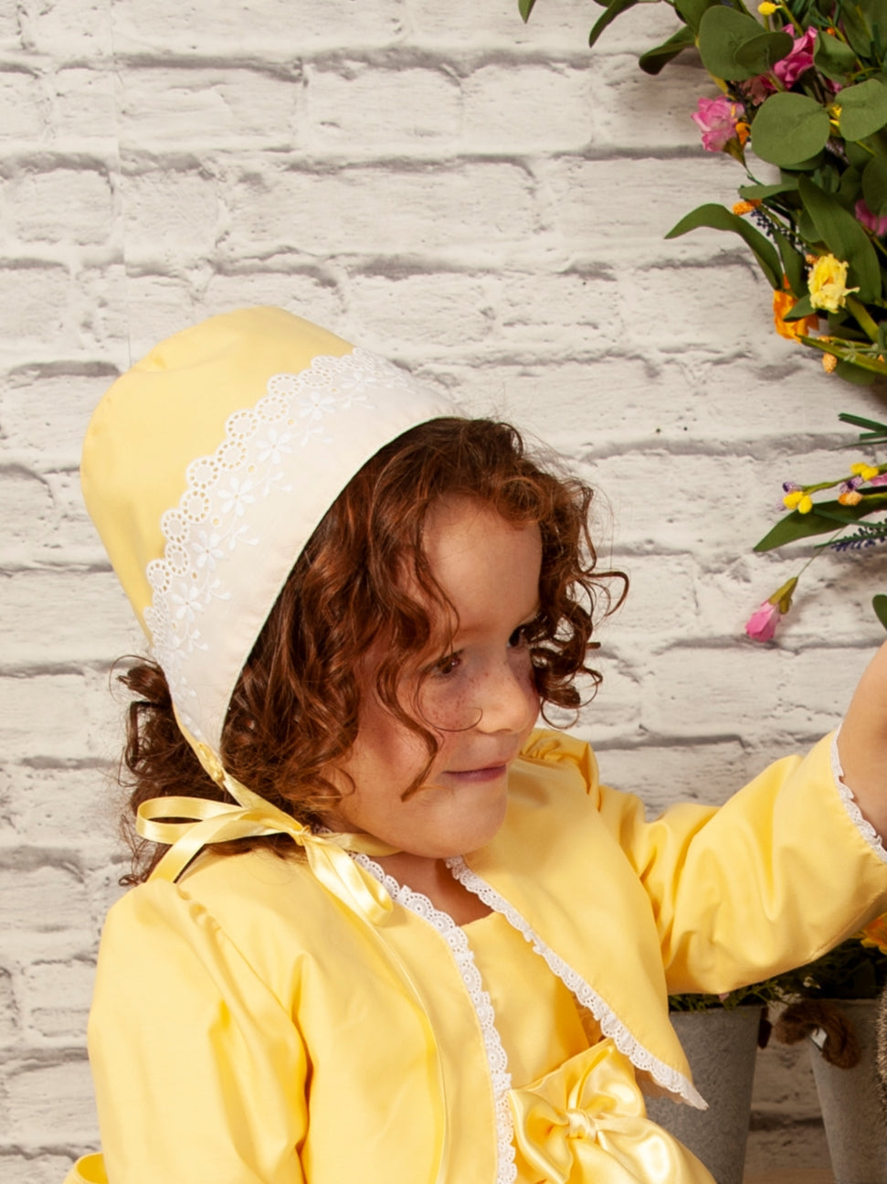 Girls White And Yellow Bonnet (Made to order)