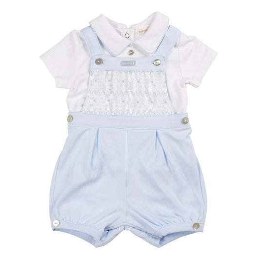 Baby Boys Blue & White Smocked Dungaree & Top Set