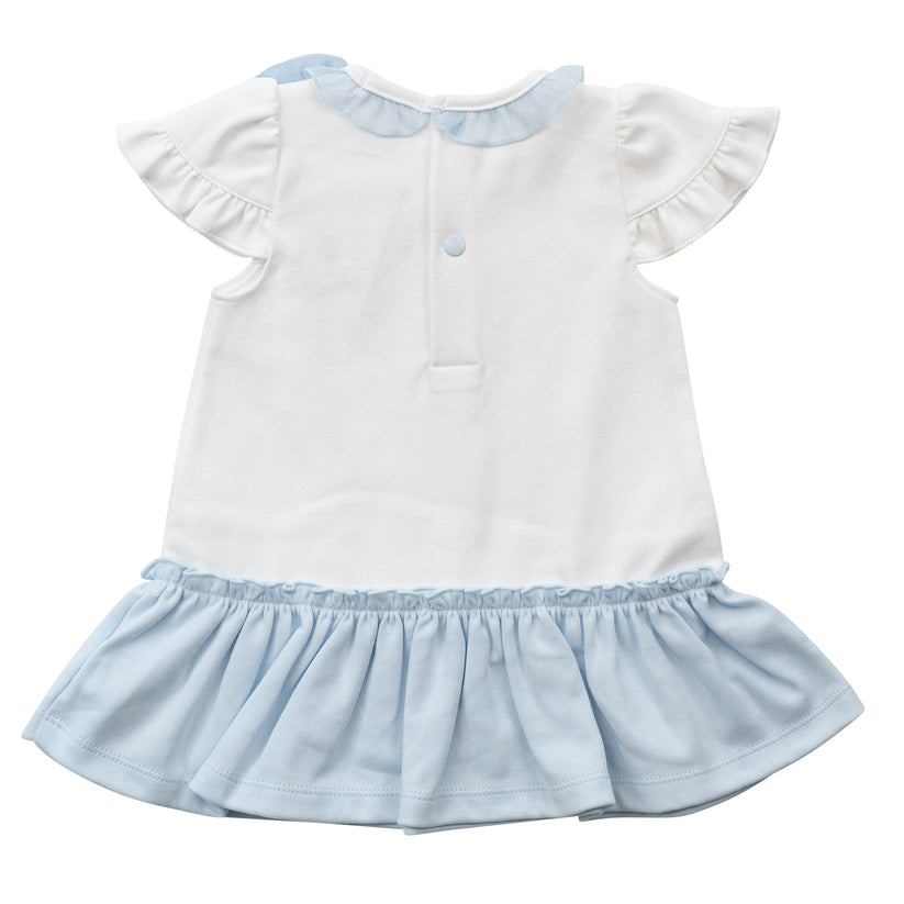 Baby Girls White/Blue Dropwaist Dress -Pre Order