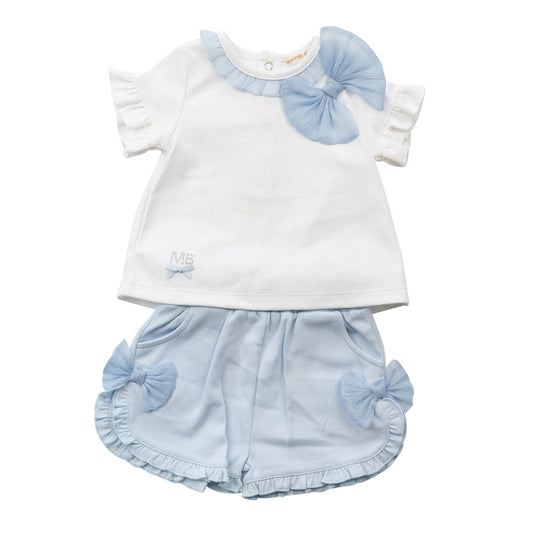 Girls White/Blue Top & Short Set