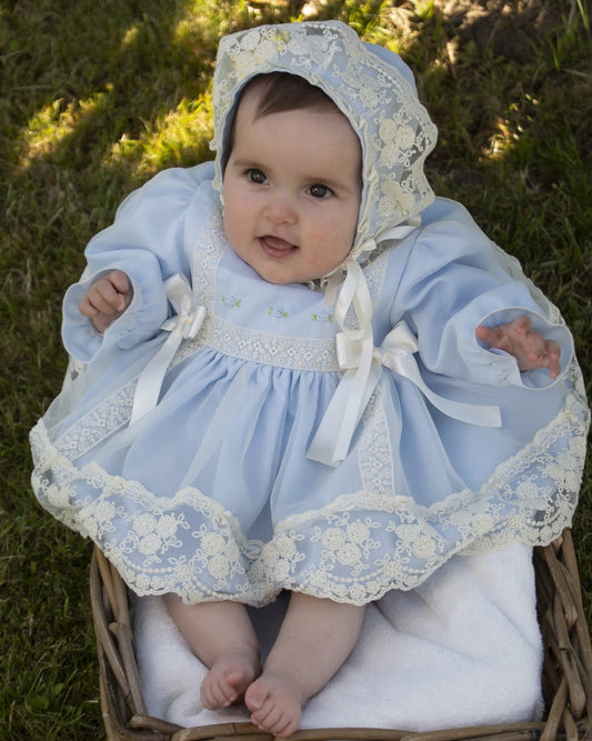 Baby Blue Embroidered Puffball Dress & Knickers (Made to order)