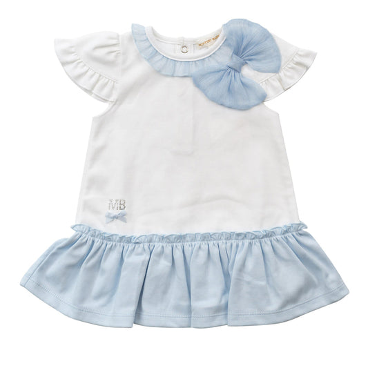 Baby Girls White/Blue Dropwaist Dress -Pre Order