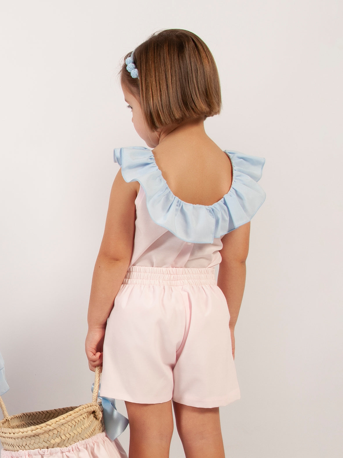 Pink And Blue Blouse And Short Set (Made to order)