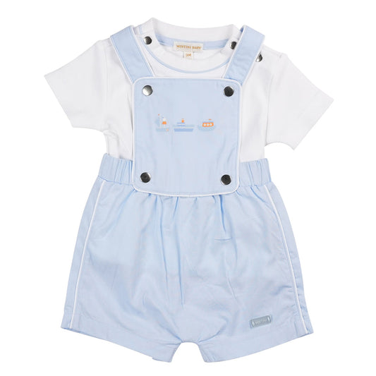 Baby Boys Blue & White Boat Dungaree Set