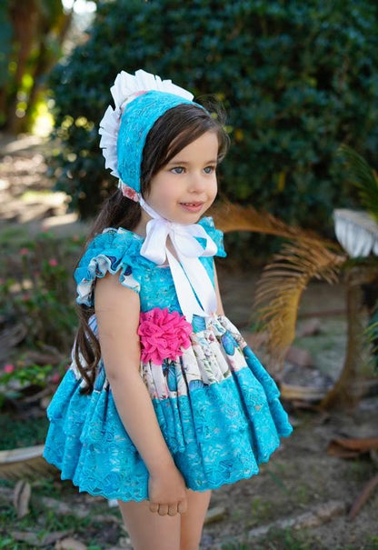 Ela Confeccion SS25 Girls Blue Butterfly Puffball Dress & Knickers Set - (Made to order)