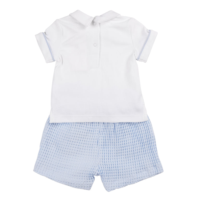 Baby Boys Blue & White Button Waffle Short Set