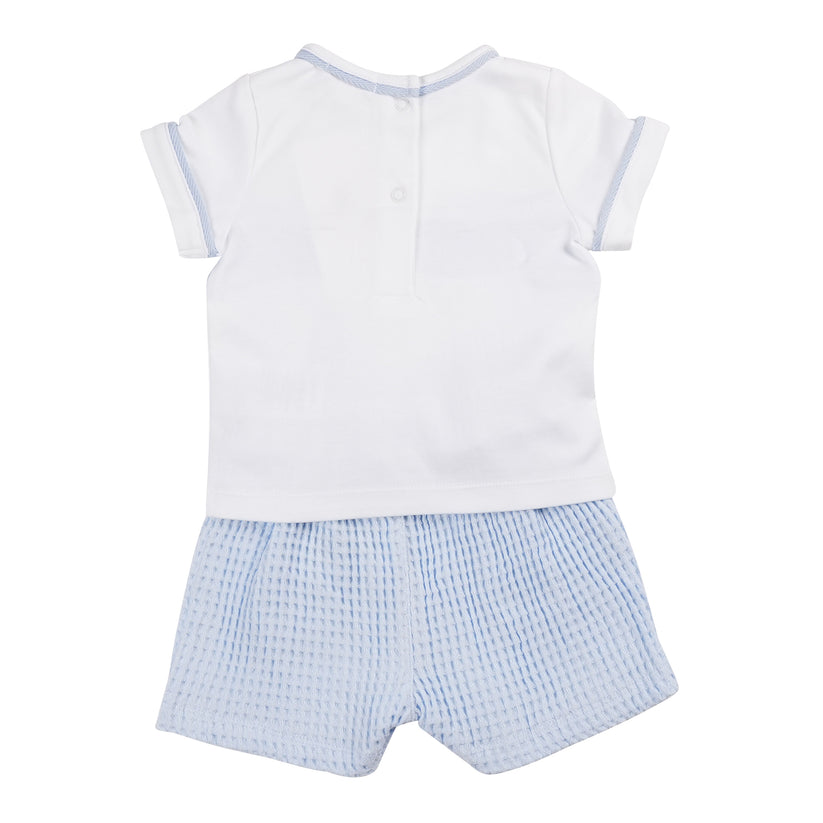 Baby Boys Blue & White Waffle Short Set