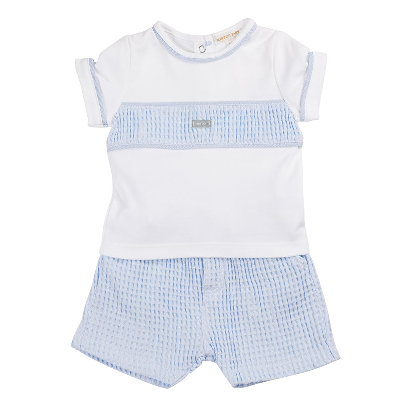 Baby Boys Blue & White Waffle Short Set