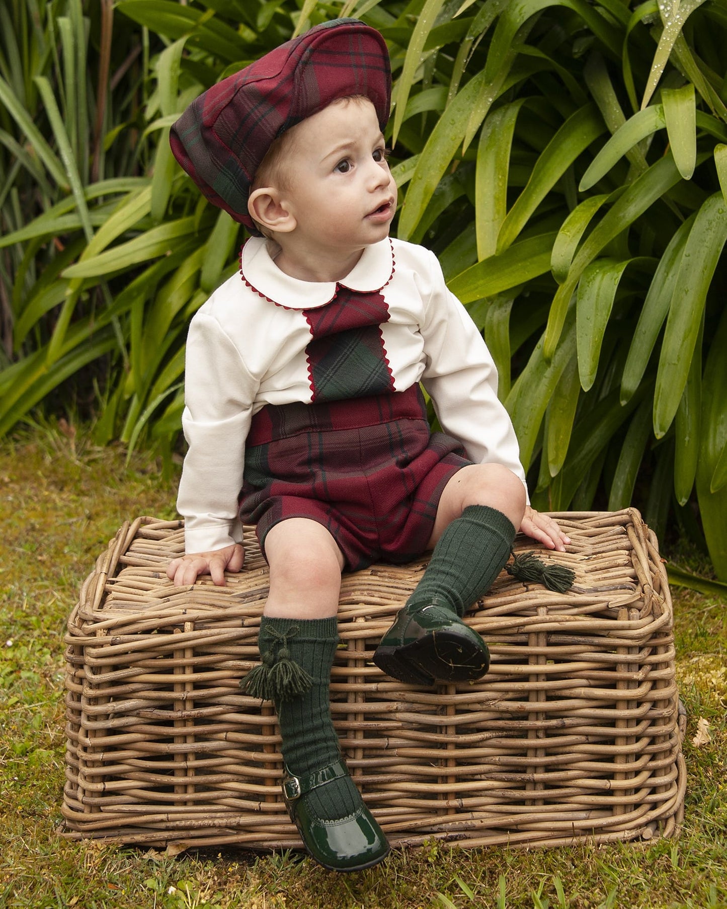 Boys Red And Green Plaid Shirt & Short Set (Made to order)