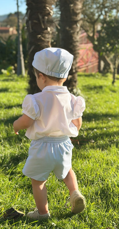 Boys Blue Handmade Smocked Shirt & Short Set - (Made To Order)