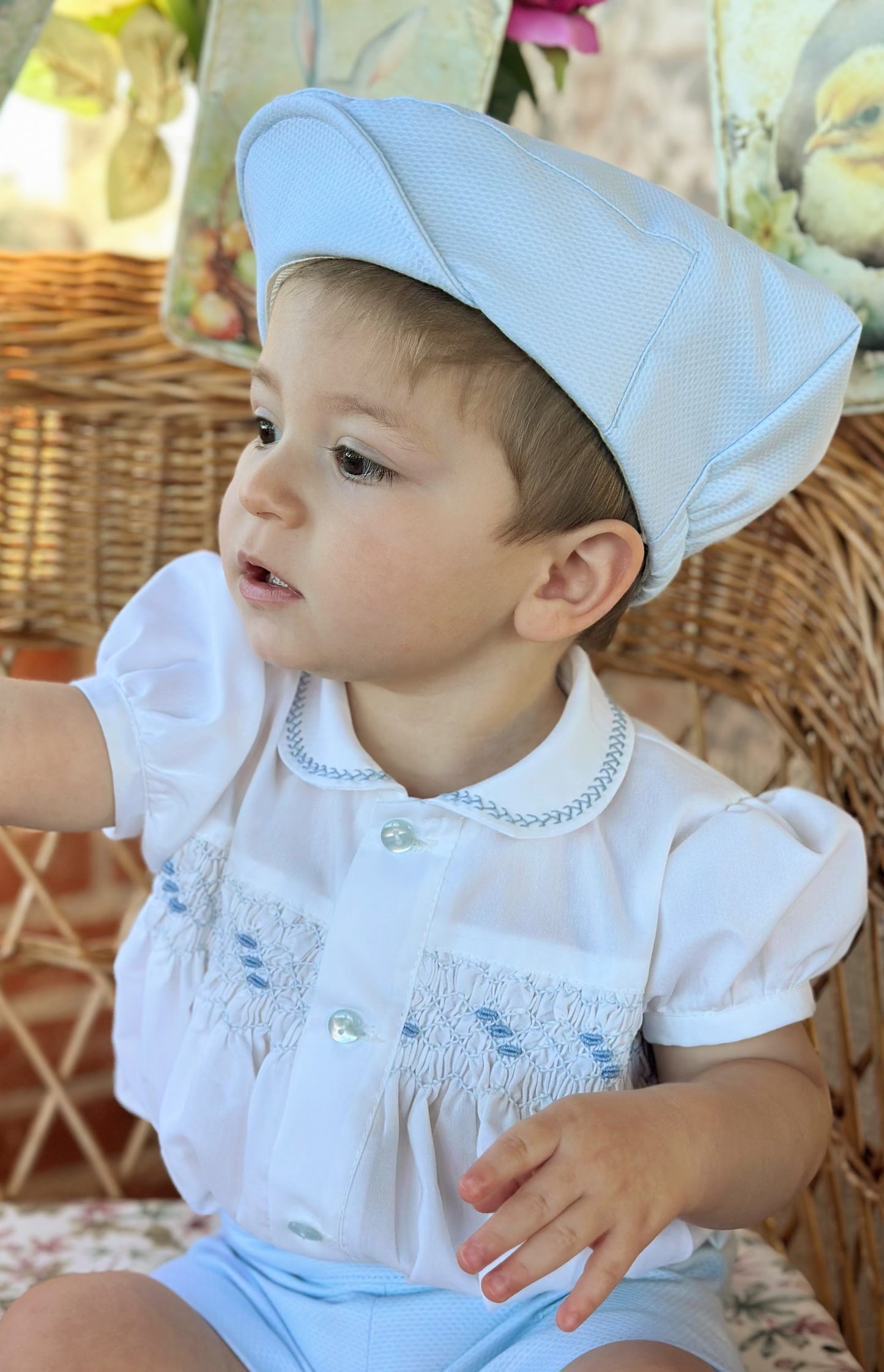 Boys Blue Handmade Smocked Shirt & Short Set - (Made To Order)