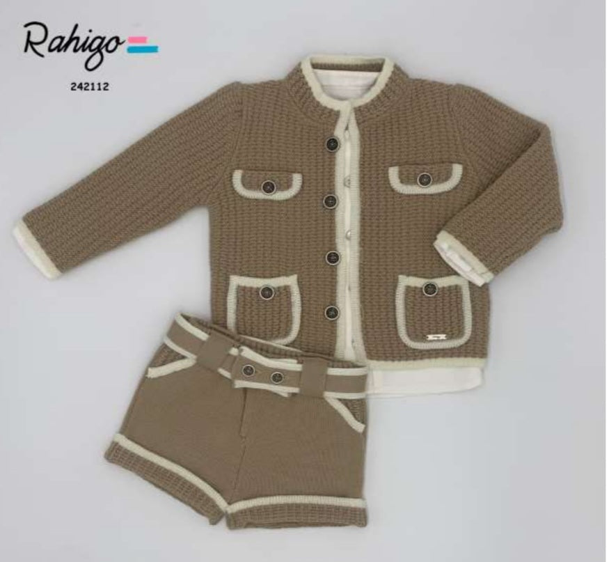 Rahigo Boys Camel Knitted 3 Piece Short Set - AW24 - (preorder)