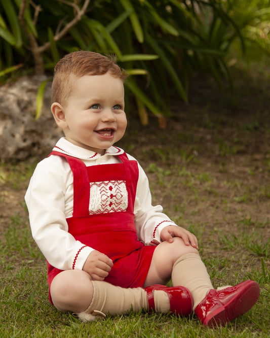 Sonata Boys Red Velvet H-Bar Smocked Set (Made to order)