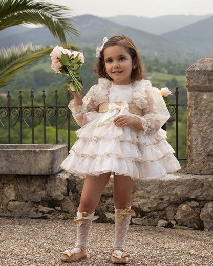 Sonata Hearts Cream And Gold Ruffle Dress - (Made To order)