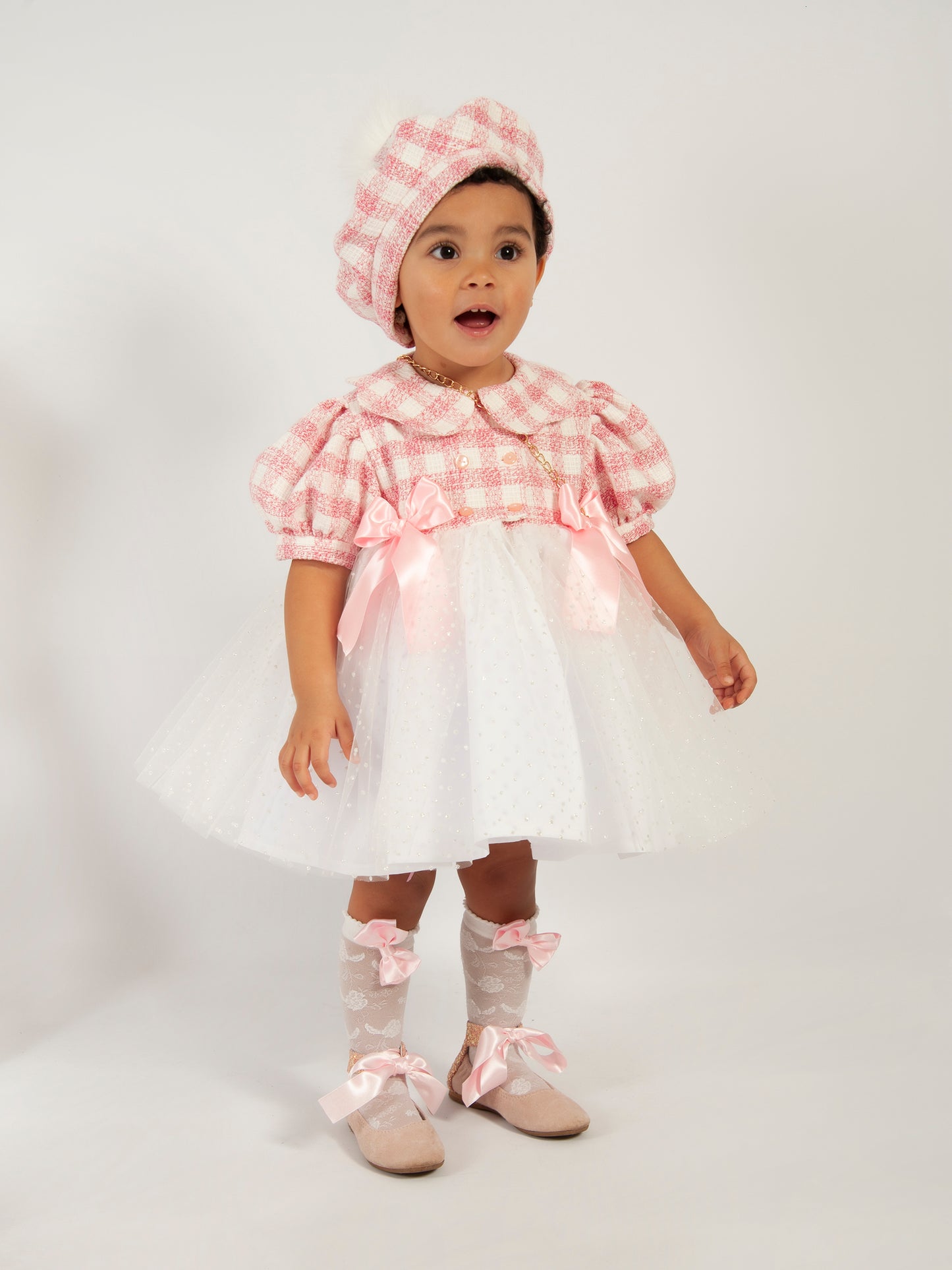 Sonata Girls Pink Gingham Puffball Dress - (Made to order)